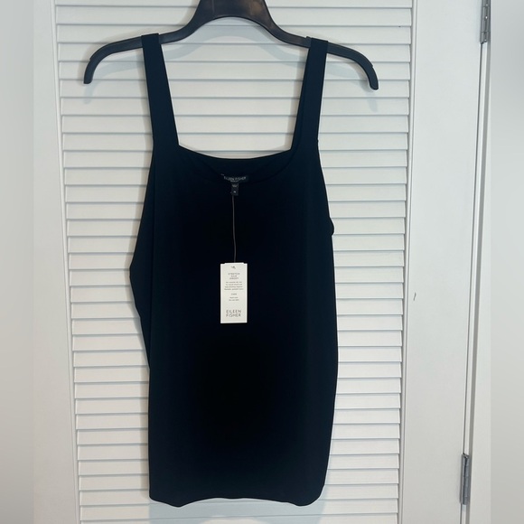 NWT Plus Size Eileen Fisher Black Double Layer Scoop Neck Long Cami - Size 1X‌ - Picture 1 of 3